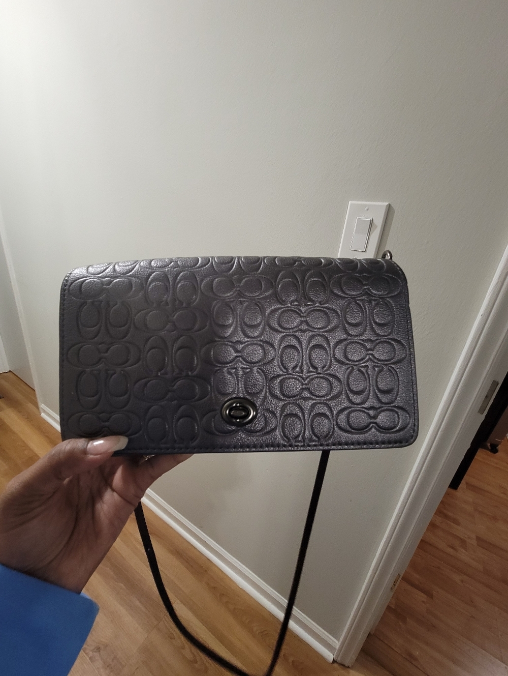 Coach Signature Embossed Crossbody Bag in Charcoal
